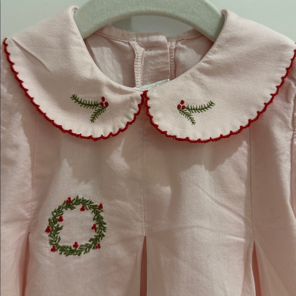 Lullaby Set Christmas Precious Memories Dress in Pink Batiste/Holly 12M - Picture 2 of 6
